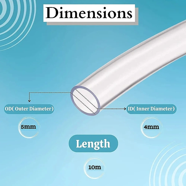 Silicon Transparent Pipe For Aquarium And Other Uses|Outer Diameter-5mm, Inner Diameter-4mm - 50 Feet