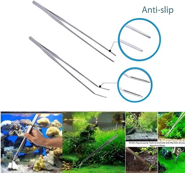 5 in 1 Stainless Steel Aquascaping Tools|Straight Tweezers|Curved Tweeezers|Straight Scissor|Curved Scissor|Spatula