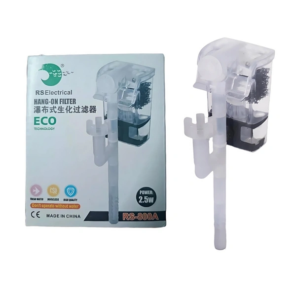 RS RS-800A Hang-On Aquarium Filter – 2.5W Silent 3-Stage Filtration | 280L/H with Surface Skimmer & Flow Control - 2.5W, RS 800A