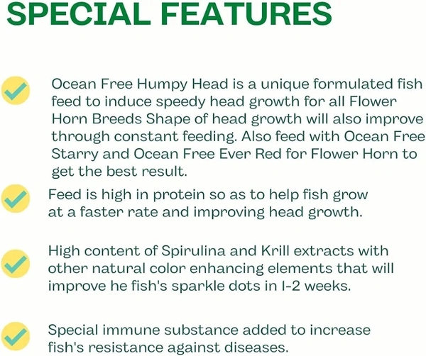 Ocean Free Humpy Head ( Original)100 Gm | Food For Flower Horn Fish | Increase Head Growth & Shape - 100 Gm