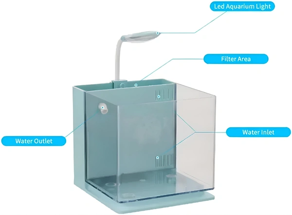 Imported Betta Fish Tank With Light and Filter| Fighter Fish Tank| Small Fish Tank| Nano Fish Tank| BL-06|Capacity:2.5 Liter - BL-06