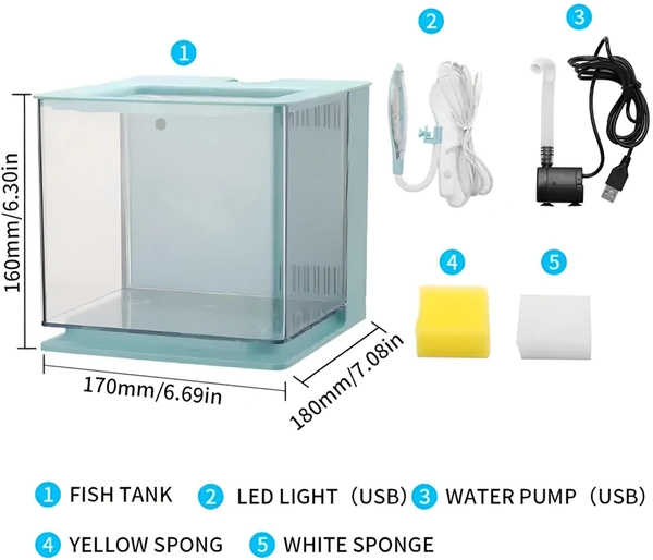 Imported Betta Fish Tank With Light and Filter| Fighter Fish Tank| Small Fish Tank| Nano Fish Tank| BL-06|Capacity:2.5 Liter - BL-06