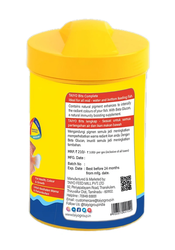 Taiyo Bits Complete Fish Food| Enhances to Intensify the Radiant Colours of Your Fish - 70 Gm