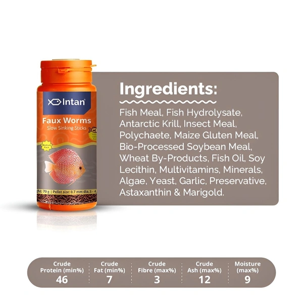 Intan Faux Worms โ High-Protein Slow Sinking Fish Food for Discus, Loaches, Tetras & Cichlids - 180 G