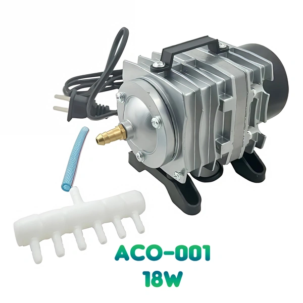 ACO-001 18W Electromagnetic Air Pump - High-Volume Oxygen Compressor & Aerator for Aquariums, Fish Farms, and Hydroponics - ACO 001, 18 Watt