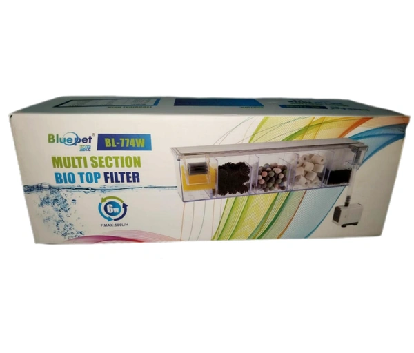Blue Pet BL 774W Multi Section Bio Top Filter | 6W, 500L/H | High-Performance Aquarium Filtration - BL 774W, 6W