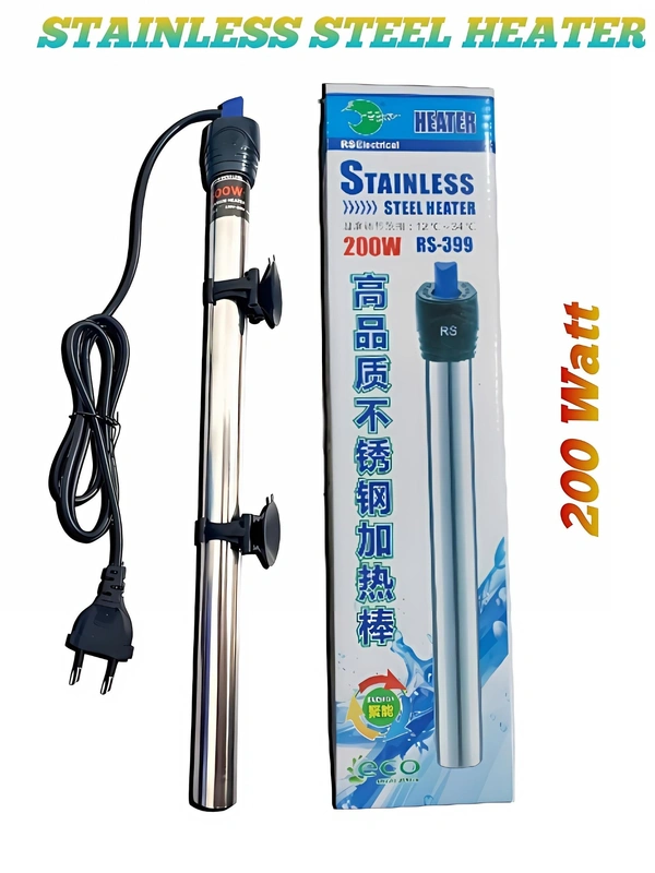 RS 200W Stainless Steel Aquarium Heater | Automatic Submersible Fish Tank Water Heater - 200 Watt