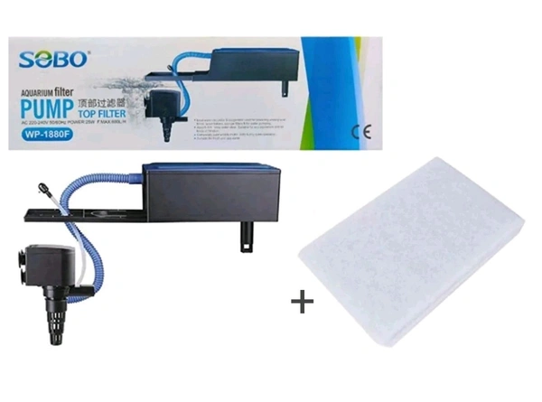 SOBO Top Filter WP-1880F For Aquarium |25 Watt, 880L/H|Free 1 Feet White Sponge - WP-1880F/25W