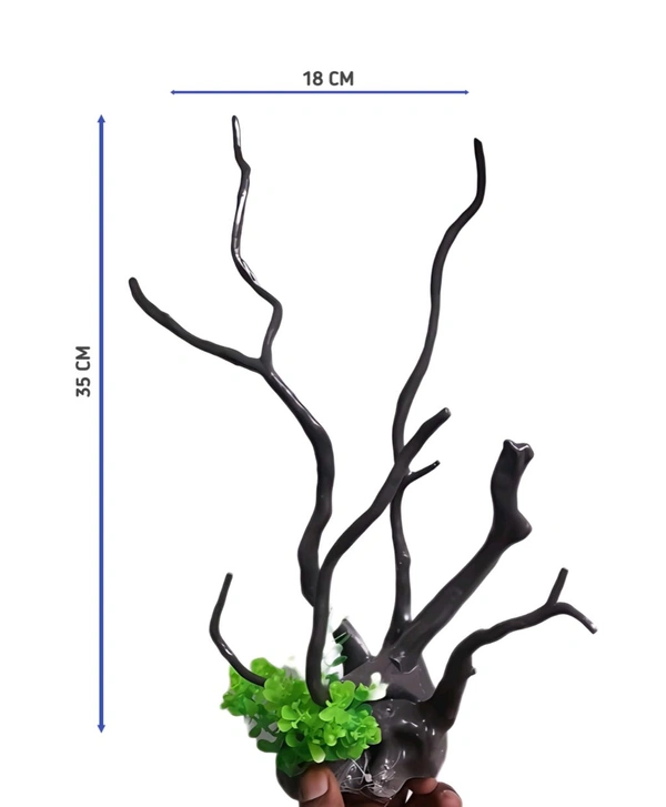 Driftwood Artificial Driftwood Aquarium Decoration – 35cm Tall with Green Plants | Non-Toxic Plastic Aquascape Showpiece