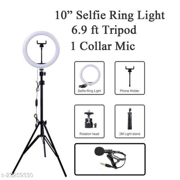 ADZOY Tripod Forphoto And Video Shoot (Combo Of 10" Light + Mic+ Phone/Camera Holder) - Black, 81 inches