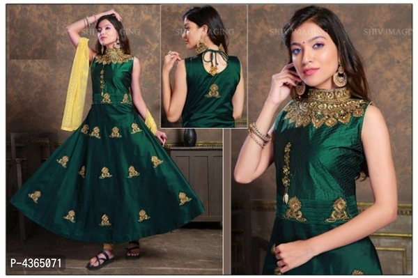 Gown And Leggings With Dupatta Set For Women - Green, Within 7-9 business days., Taffeta silk, Within 7 days of delivery. Full refund., Free shipping, M, Stitched
