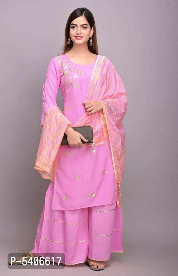 Women Rayon Gotta Work Pink Kurta Sharara With Dupatta Set - Pink, Within 8-10 business days, A-Line, Rayon, Within 7 days of delivery. Full refund., Free shipping, M, Kurta, Bottom and Dupatta Set
