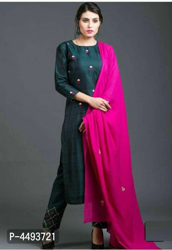 Chanderi Kurti With Pant and Dupatta Set - Within 7 days of delivery. Full refund., Free shipping, M