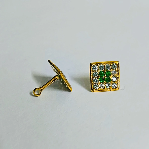 201 Gent’s Earring 16 Stone Square  - Green