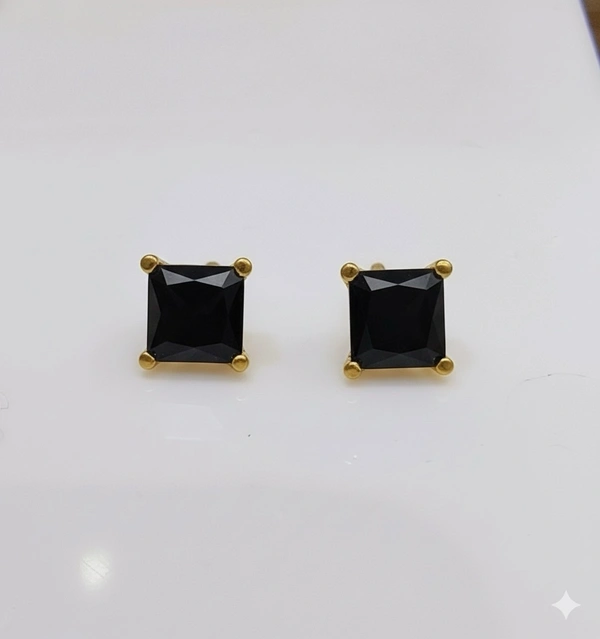 202 Gent’s Earrings ( Lung Square ) - Black, 5mm, 14K