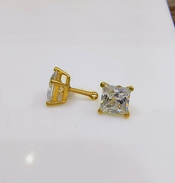 202 Gent’s Earrings ( Lung Square ) - Green, 4mm, 14K