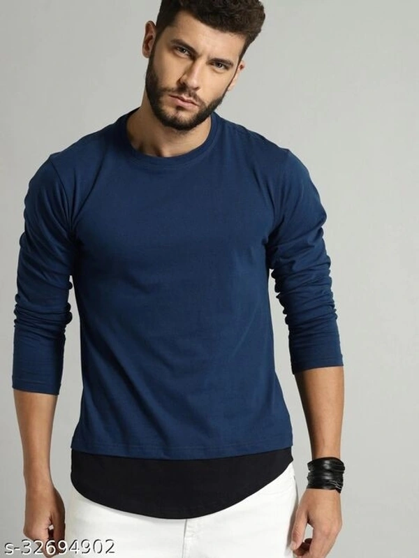 Men Navy Solid Round Neck T-shirt - poly cotton, M (Chest Size: 40 in, Length Size: 27 in) 