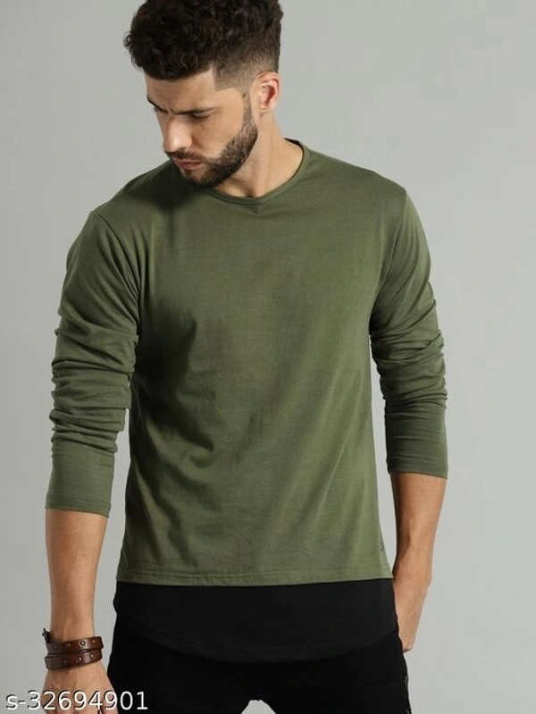 Men Olive Green Solid Round Neck T-shirt - poly cotton, S (Chest Size: 38 in, Length Size: 26 in) 