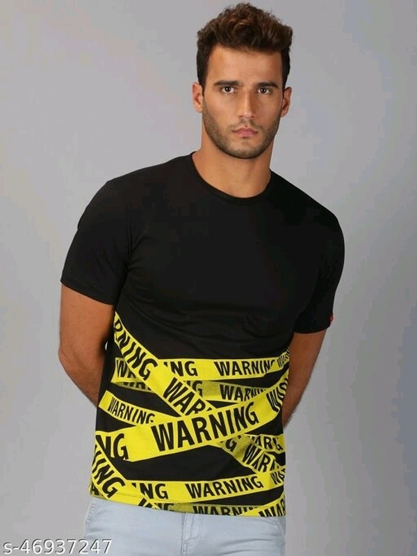Warning Graphic Half Sleeve T-shirt - cotton, S (Chest Size: 38 in) 