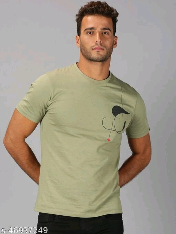 Printed Half Sleeve T-shirt - cotton, S (Chest Size: 38 in) 