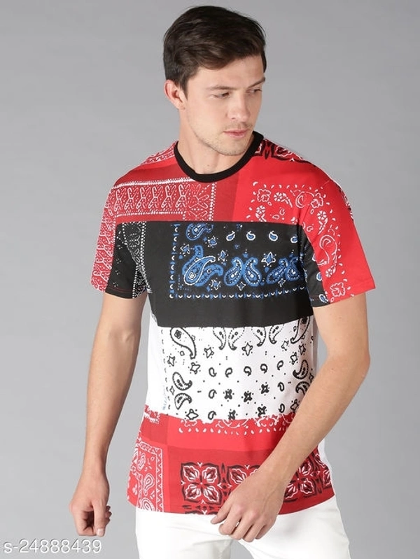 Bandanna Print Colour Block T-shirt - cotton, S (Chest Size: 38 in) 