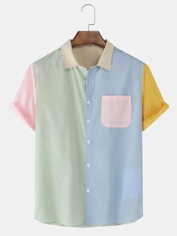 Patchwork Casual Half Sleeve Shirt - Lycra, S (Chest Size: 37 in, Length Size: 28in) 