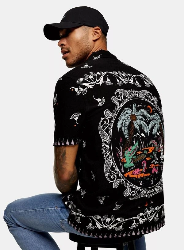 Crocodile Print Revere Half Sleeve Shirt