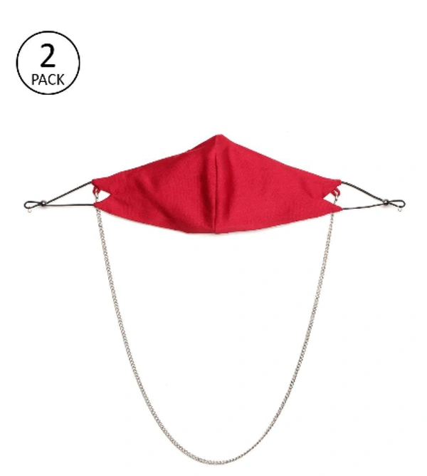 Sassafras RED SATIN MASK WITH CHAIN (SET OF 2) - FREE SIZE, RED