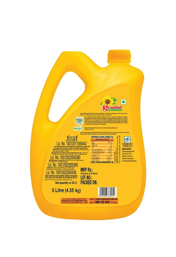 Gemini Refined Sunflower 🌻 Oil - 5 L