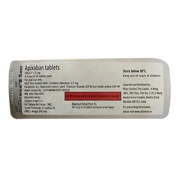 Eliquis 2.5mg Tablet  - Prescription Required