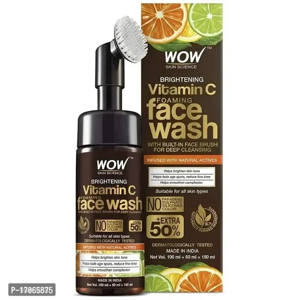 WOW SKIN SCIENCE Brightening Vitamin C Foaming with Built-In Face Brush for deep cleansing - No Parabens, Sulphate, Silicones Color - 150 ml Face Wash (150 ml