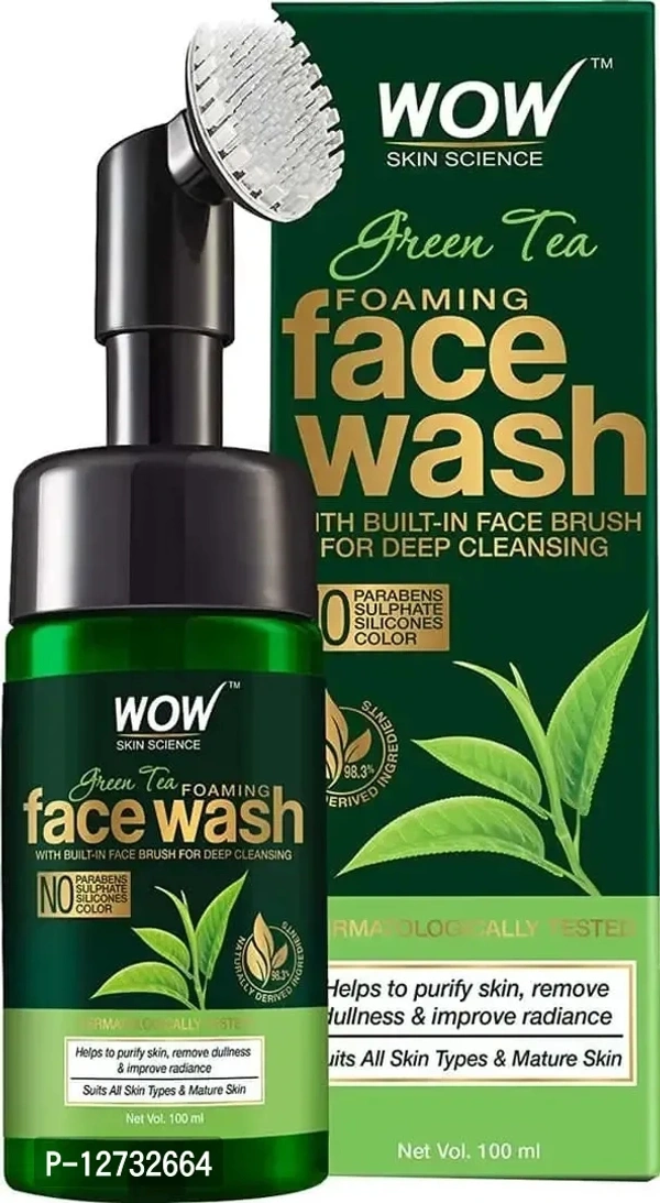 WOW Skin Science Green Tea Foaming Face Wash With Built-In Face Brush - 150 Ml