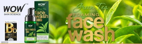 WOW Skin Science Green Tea Foaming Face Wash With Built-In Face Brush - 150 Ml