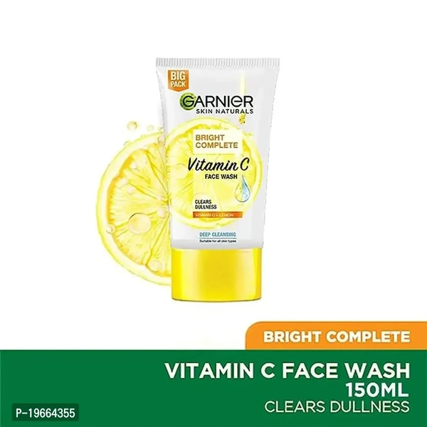 Garnier Skin Naturals Bright Complete Vitamin C Face Wash, 150g - Vitamin C Face Wash For Brighter and Glowing Skin - Suitable For all Skin Types