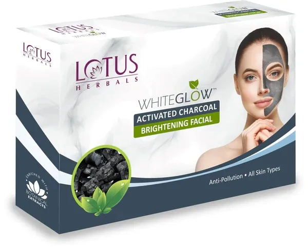 Lotus Herbals WhiteGlow Activated Charcoal 4 in 1 Facial kit (Brightening Facial kit suitable to all skin types)