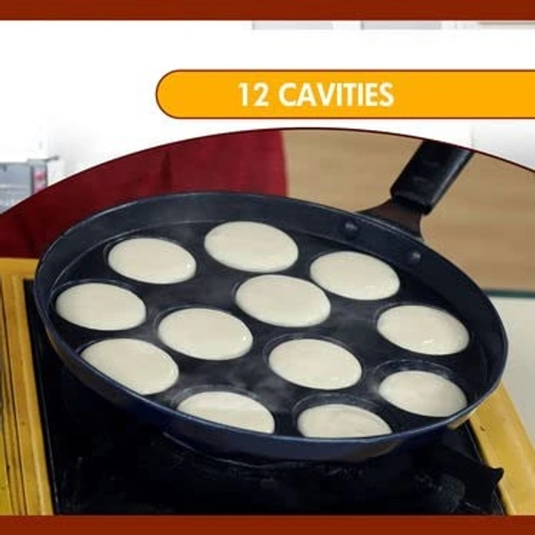 mart Single Handle 12 Cavity Appam Patra Paniyarakkal Paniyaram with Steel Lid Paniarakkal with Lid 1 L Capacity 23 cm Diameter (Aluminium, Non-Stick)