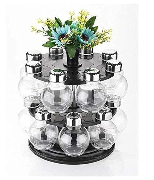 Multipurpose Plastic Big Revolving Spice Rack 16 in 1 / Masala Rack Set/Condiment Face, Nose Set/Spice Container Round Plastic Masala Spice Rack