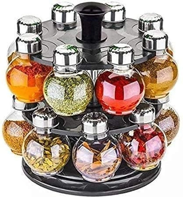 Multipurpose Plastic Big Revolving Spice Rack 16 in 1 / Masala Rack Set/Condiment Face, Nose Set/Spice Container Round Plastic Masala Spice Rack