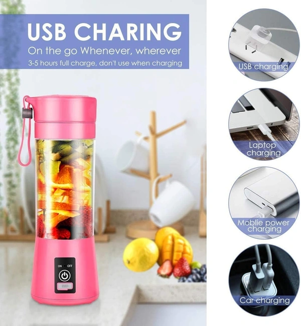 6 Blades Juicer Rechargeable Portable Electric USB Juicer Bottle Blender for Making Juice,Travel Juicer for Fruits and Vegetables,Juicer Maker Machine (MULTI-COLOUR) (Plastic) - Pink
