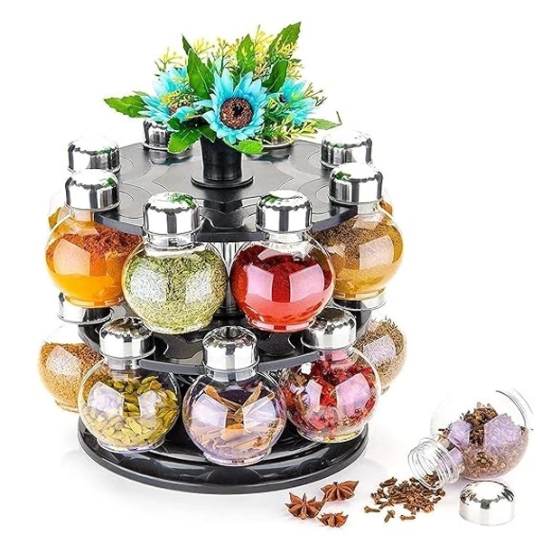 Multipurpose Plastic Big Revolving Spice Rack 16 in 1 / Masala Rack Set/Condiment Face, Nose Set/Spice Container Round Plastic Masala Spice Rack