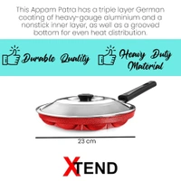 mart Single Handle 12 Cavity Appam Patra Paniyarakkal Paniyaram with Steel Lid Paniarakkal with Lid 1 L Capacity 23 cm Diameter (Aluminium, Non-Stick)