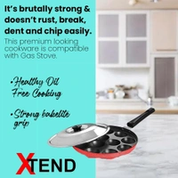 mart Single Handle 12 Cavity Appam Patra Paniyarakkal Paniyaram with Steel Lid Paniarakkal with Lid 1 L Capacity 23 cm Diameter (Aluminium, Non-Stick)