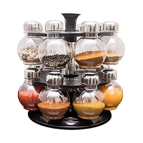 Multipurpose Plastic Big Revolving Spice Rack 16 in 1 / Masala Rack Set/Condiment Face, Nose Set/Spice Container Round Plastic Masala Spice Rack