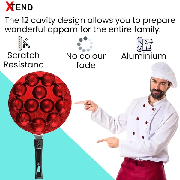 mart Single Handle 12 Cavity Appam Patra Paniyarakkal Paniyaram with Steel Lid Paniarakkal with Lid 1 L Capacity 23 cm Diameter (Aluminium, Non-Stick)