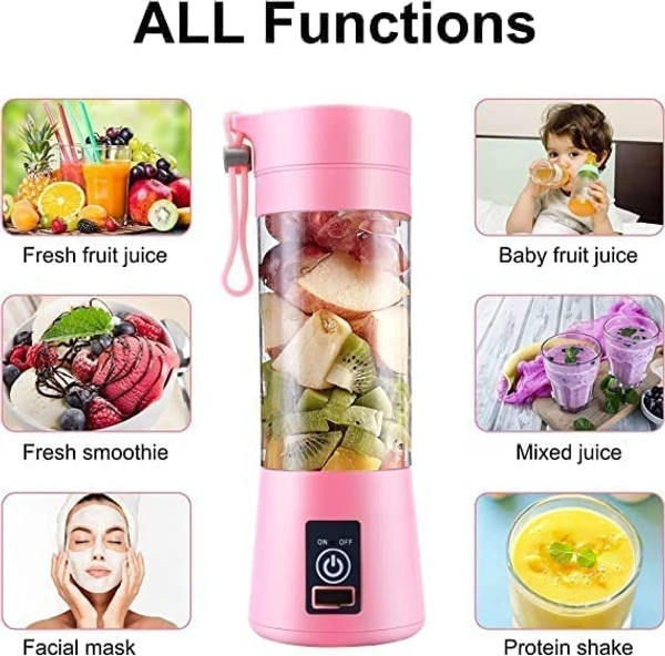 6 Blades Juicer Rechargeable Portable Electric USB Juicer Bottle Blender for Making Juice,Travel Juicer for Fruits and Vegetables,Juicer Maker Machine (MULTI-COLOUR) (Plastic) - Pink
