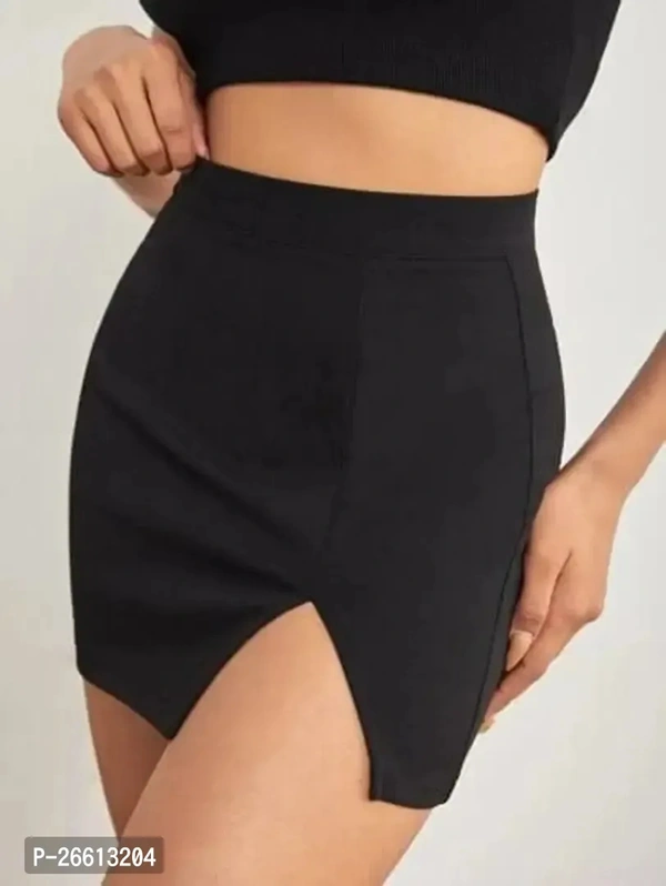 Stylish Polyester Black Solid Mini Skirt for Women - L
