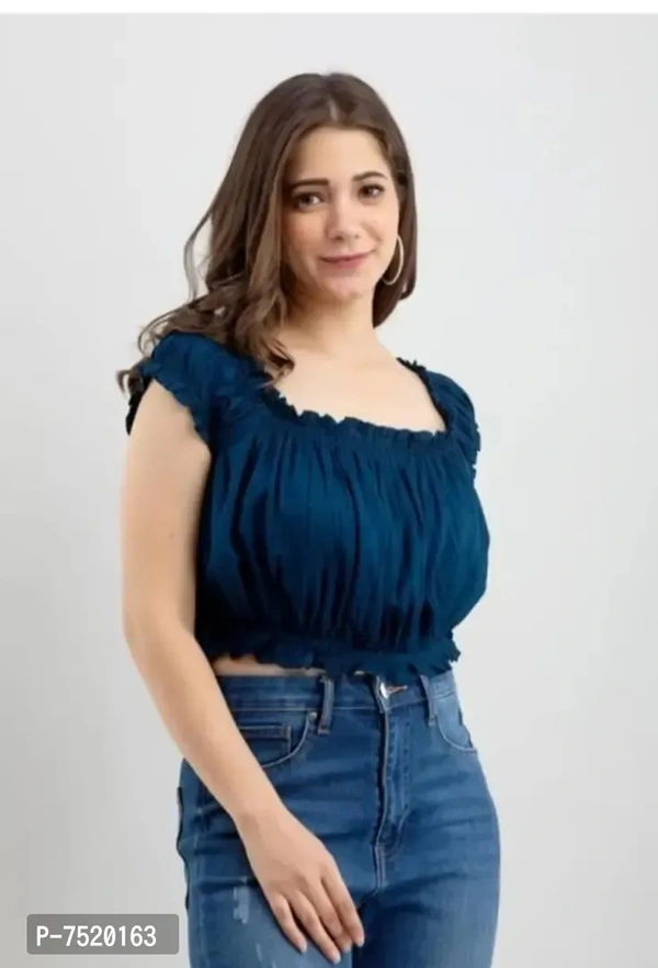 Casual Self Design Women Top - L, Blue