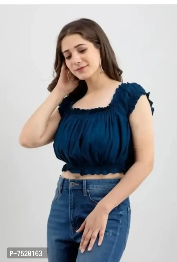 Casual Self Design Women Top - M, Blue