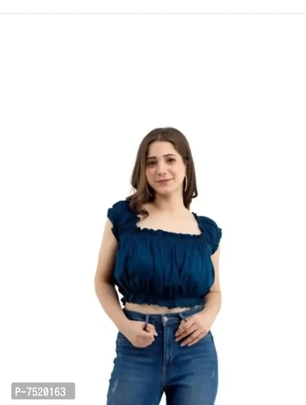 Casual Self Design Women Top - M, Blue