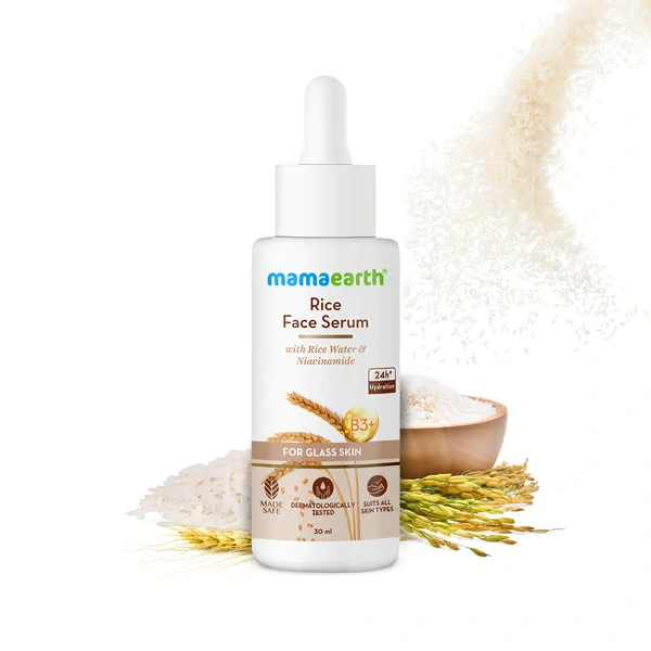 Mama Earth Rice Face Serum With Rice Water & Niacinamide for Glass Skin - 30 ml Unclogs Pores | Exfoliates | Brightens Skin Tone
